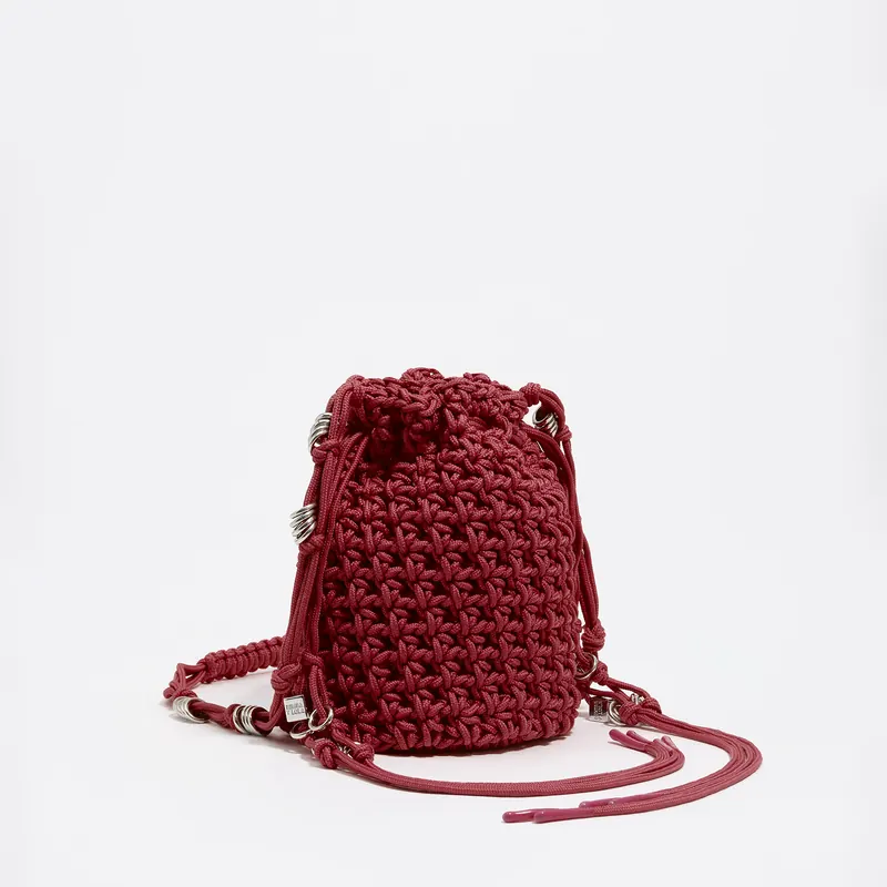 Torebka szydełkowa pleciona bucket bordowa