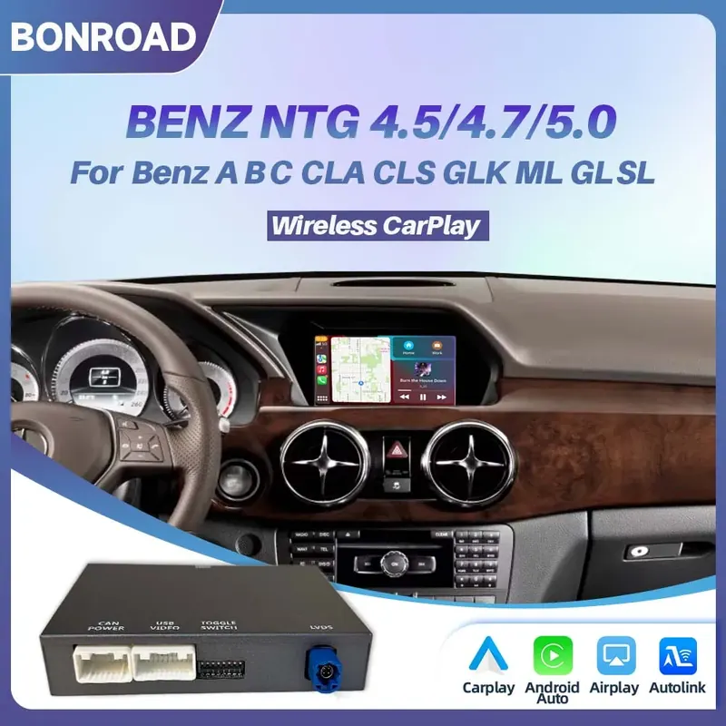 Moduł bezprzewodowego Carplay BONROAD do Mercedes Benz A B C E Class GLA CLA GLC GLK SLK CLS W204 W205 W176 NTG4.5/4.7 NTG5.0 Android Auto MirrorLink Bluetooth GPS Airplay Interface Decoder Box