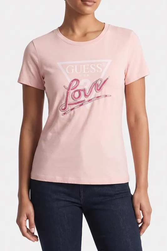 GUESS Cn Ss Love Triangle Pink Pearl Maat: M | Tops Outlet | Dames | Roze