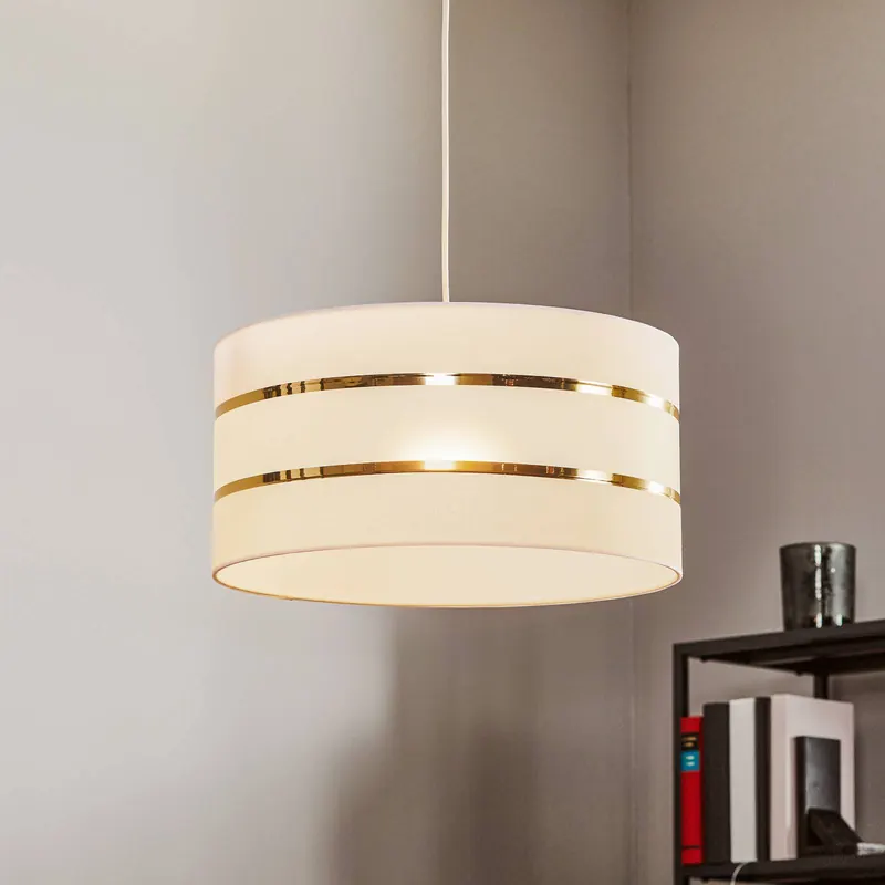 Lampa wisząca Helen z abażurem tekstylnym, biało-złota, Ø 40 cm