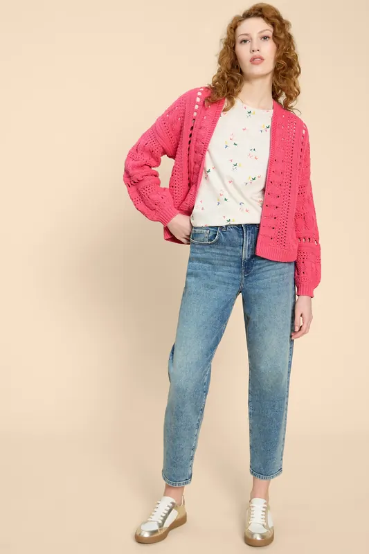 White Stuff Casey Crochet Cardi Bright Pink Maat: XL | Korte Jassen Outlet | Dames | Roze