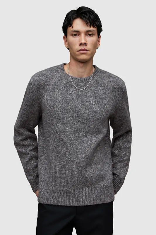 AllSaints Nebula Crew Pewter Black Maat: S | Sweaters Outlet | Heren | Grijs
