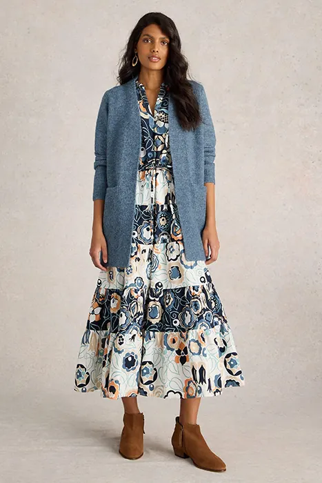 White Stuff Erin Longline Cardi Mid Blue Maat: XL | Cardigans Outlet | Dames | Blauw