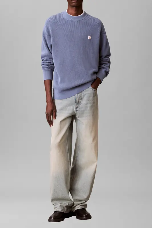 Calvin Klein Ls Ez Cotton Waffle Sweater Dusty Sailor Blue Maat: XL | Sweaters Outlet | Heren | Blauw