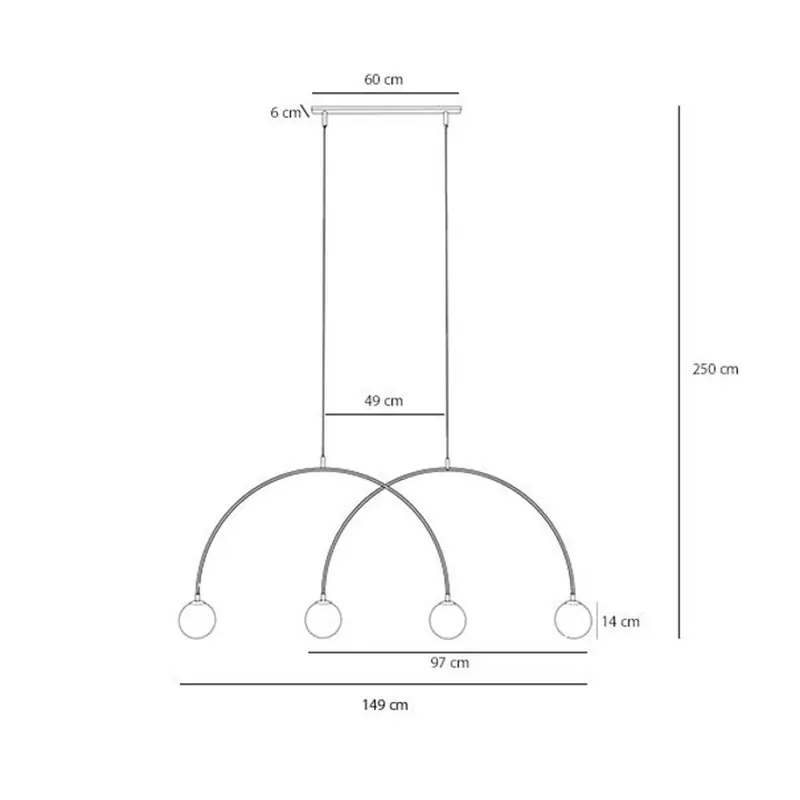 Lampa wisząca Una 4, metal, szkło, 4-punktowa, koralowa
