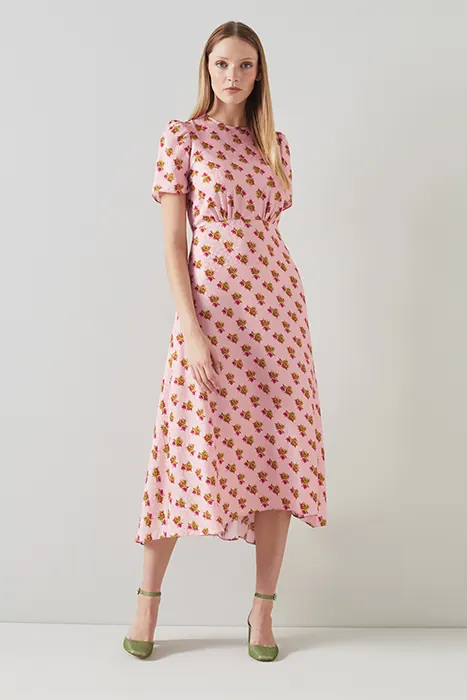LK Bennett Dr Boyd Rose Bud Print Multi Maat: 40 | Midi Jurken Outlet | Dames | Roze