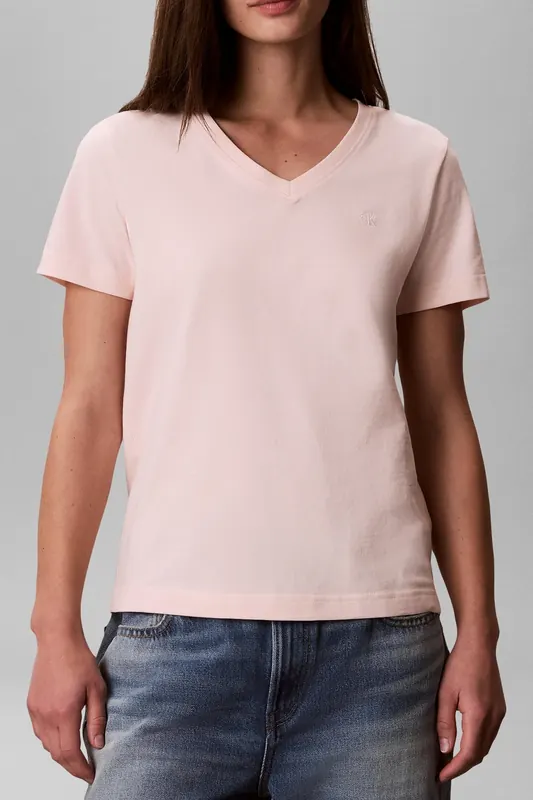 Calvin Klein Archive Jersey V-neck T-shirt Mangano Calcite Maat: XS | Tops Outlet | Dames | Roze