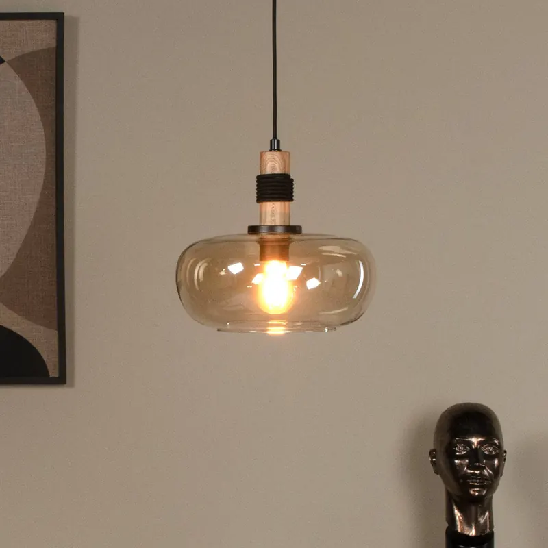 Lampa wisząca Ilona, szkło, Ø 30 cm, czarny/bursztynowy, 1-punktowa