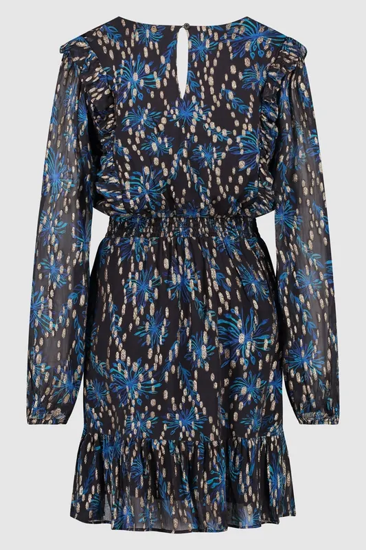 Circle of Trust Eva Dress Blue Flowers Maat: M | Mini Jurken Outlet | Dames | Zwart