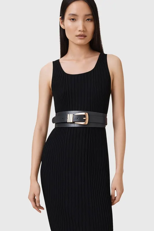 AllSaints Trinity Alcor Belt Black/warm Brass Maat: M-L | Riemen Outlet | Dames | Zwart