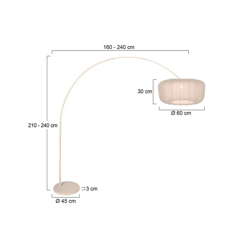 Lampa stojąca z łukowym kloszem Sparkled Light, kremowa/nylonowa, 240 cm