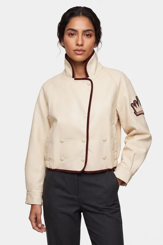 AMAYA Amsterdam Crown Jacket Off White Maat: XL | Leren Jassen Outlet | Dames | Wit