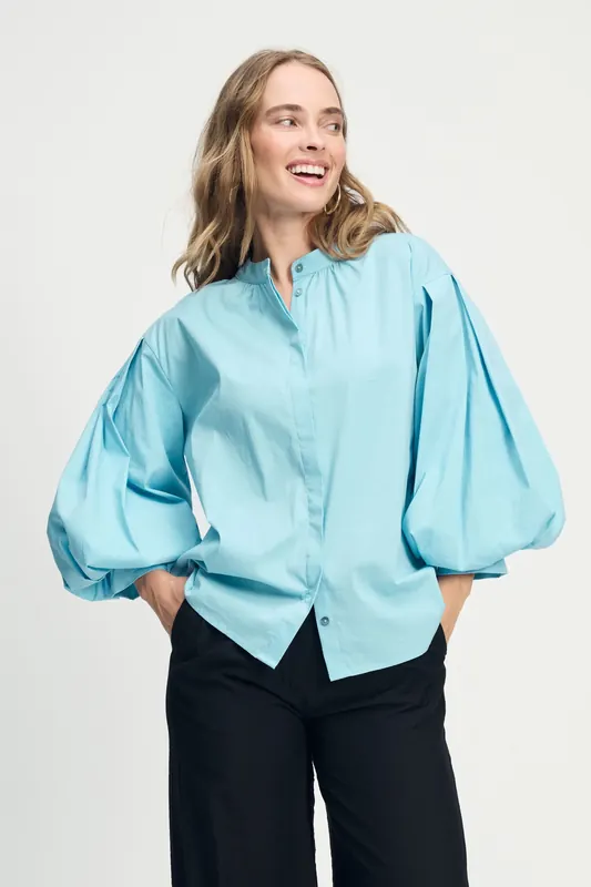 POM Amsterdam Blouse - Poplin Sky Blue Maat: 42 | Blouses Outlet | Dames | Blauw