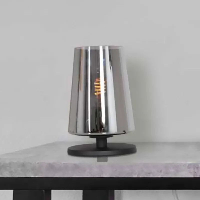 Lampa stołowa Ancilla, czarna/przydymiona, 26 cm, metal, szkło, E27