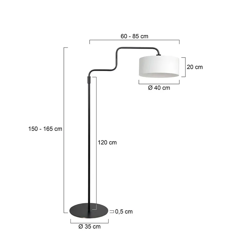 Lampa podłogowa Bloeba, czarno-biała, wysokość 165 cm, len