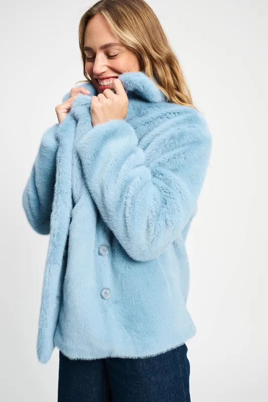 POM Amsterdam Coat - Fur Misty Blue Maat: 42 | Faux-Fur Jassen Outlet | Dames | Blauw