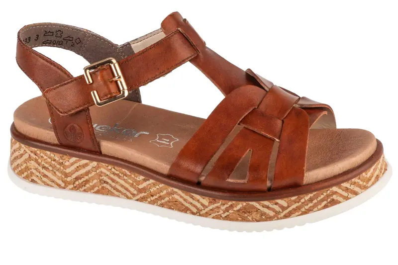 Rieker Sandals W0853-24, Damskie, Brązowe, sandały, skóra naturalna, rozmiar: 41
