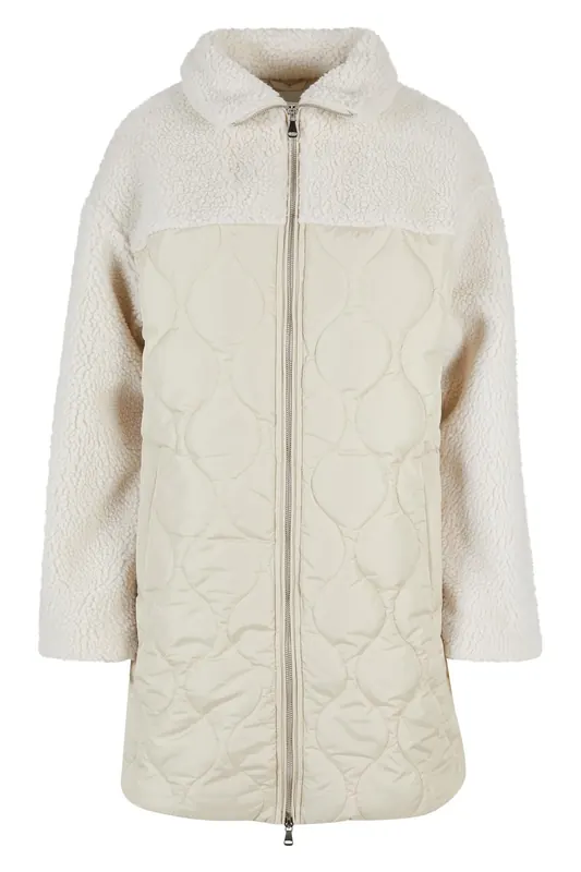 Urban Classics Oversized Sherpa Quilted Coat Softseagrass/whitesand Maat: S | Winterjassen Outlet | Dames | Beige