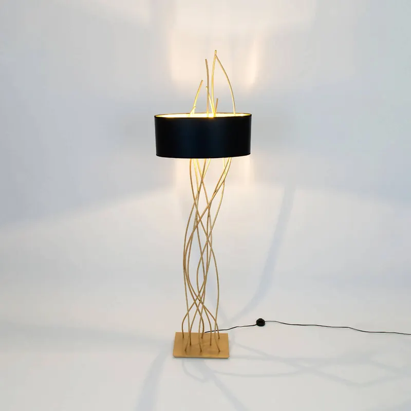 Owalna lampa stojąca Elba, złoty/czarny, wysokość 180 cm, żelazo