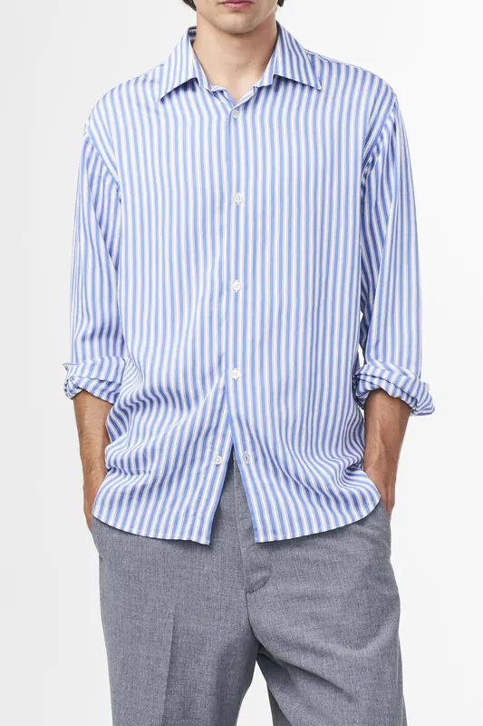 NN.07 Freddy No Pkt 5330 Shirts Blue Stripe Maat: S | Casual Overhemden Outlet | Heren | Blauw