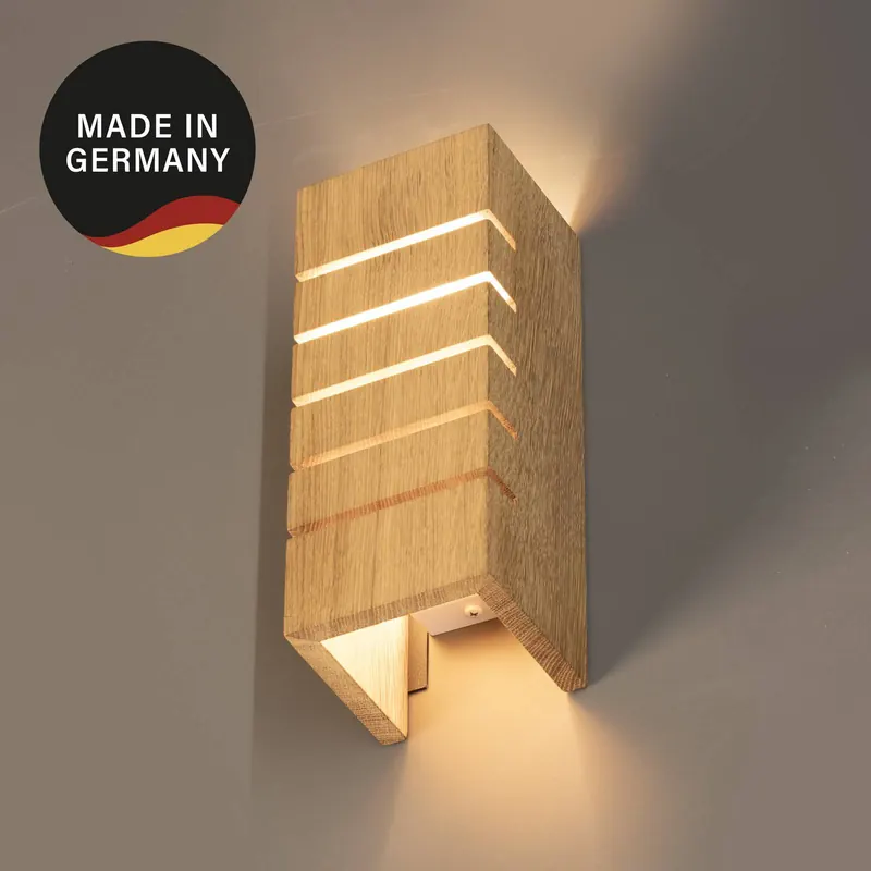 Lampa ścienna Shine-Wood, szerokość 10 cm, E14, dąb/biały, drewno