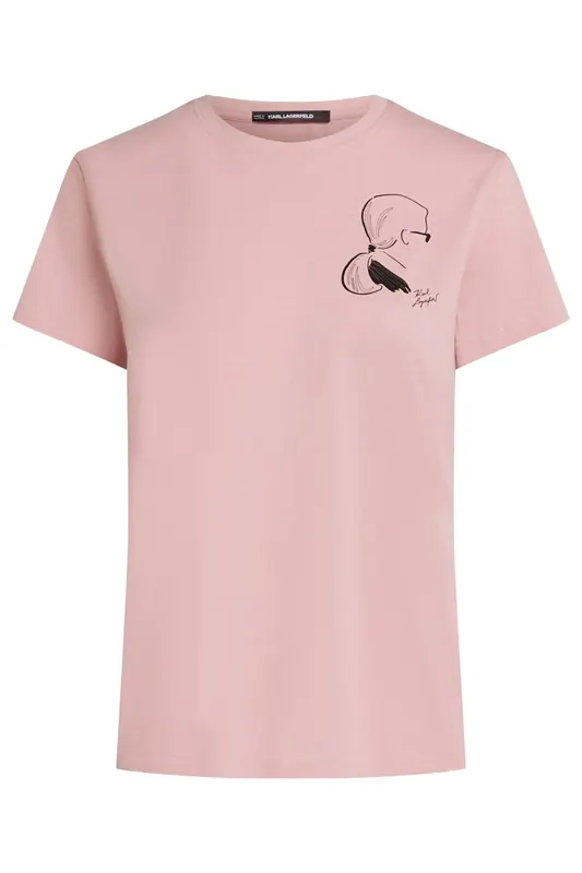 Karl Lagerfeld Sketch Cameo Print T-shirt Pink Nectar Maat: XXL | Tops Outlet | Dames | Roze