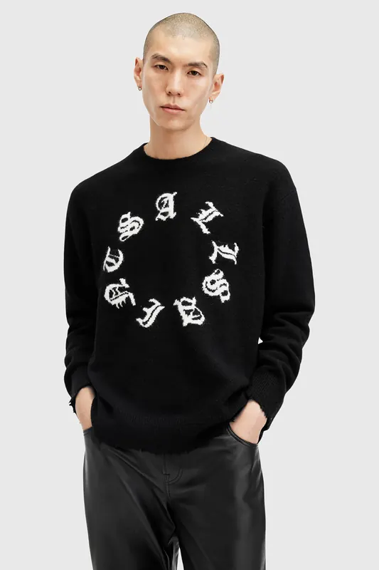 AllSaints Scripture Crew Black Maat: L | Sweaters Outlet | Heren | Zwart