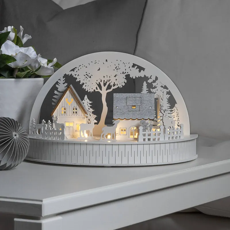 Sylwetka LED domki i renifery na baterie