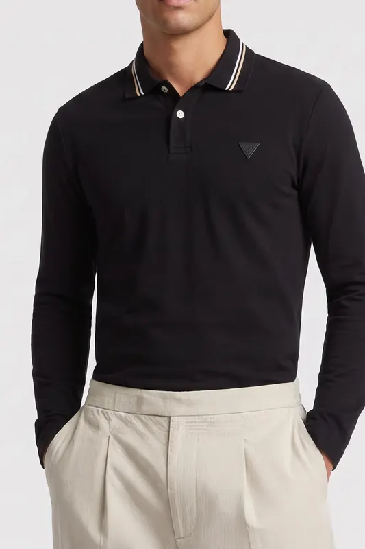 GUESS Oliver Ls Polo Jet Black A996 Maat: S | Longsleeves Outlet | Heren | Zwart
