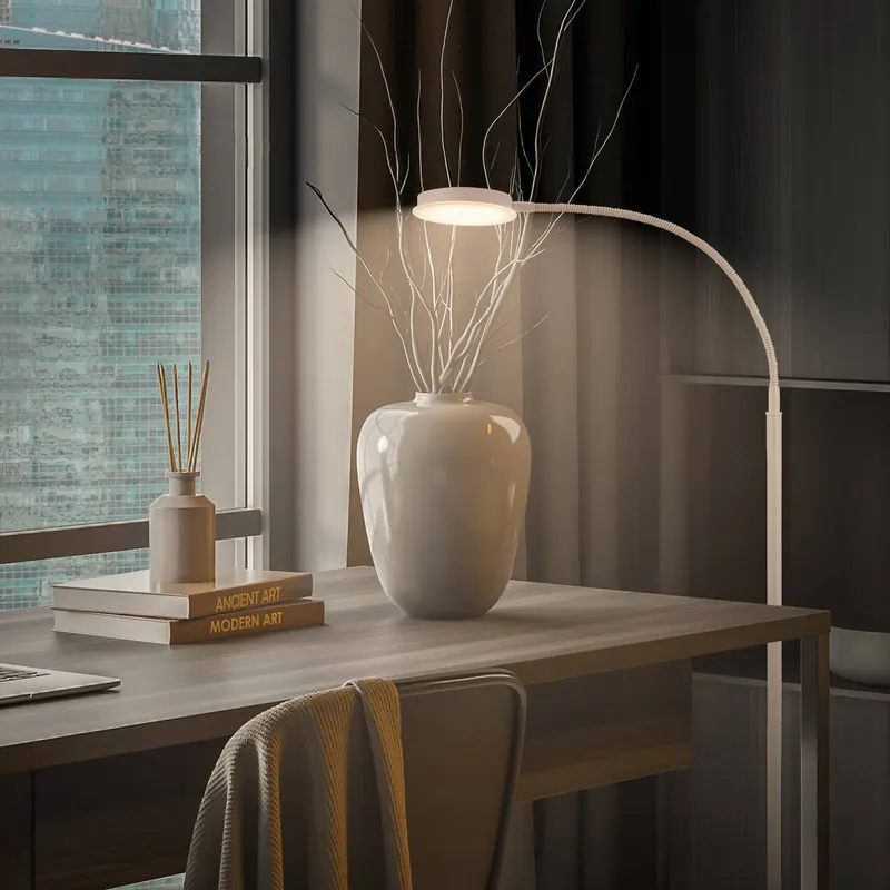 Lampa stojąca LED Megg, beżowa, metalowa, 3000 K, ściemniacz dotykowy