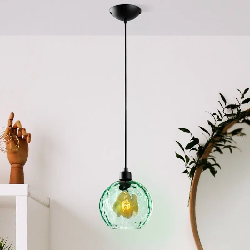 Lampa wisząca Benek, zielona, szkło, Ø 20 cm, E27