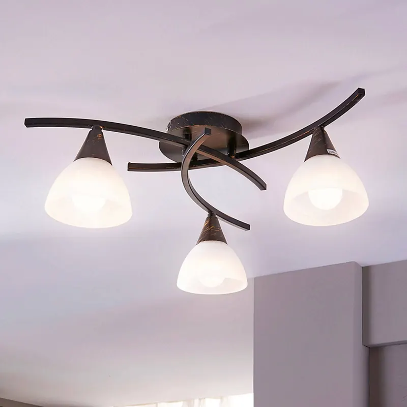 Lampa sufitowa Lindby Della, czarno-złota, Ø 58 cm, 3-punktowa, E14