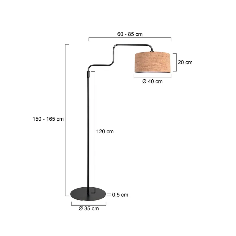 Lampa podłogowa Bloeba, czarna/brązowa, wysokość 165 cm, korek