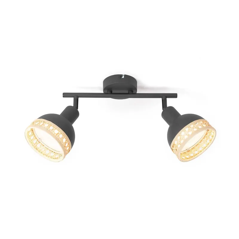 Reflektor Lindby Lonnaris, rattan, czarny, 2-punktowa.