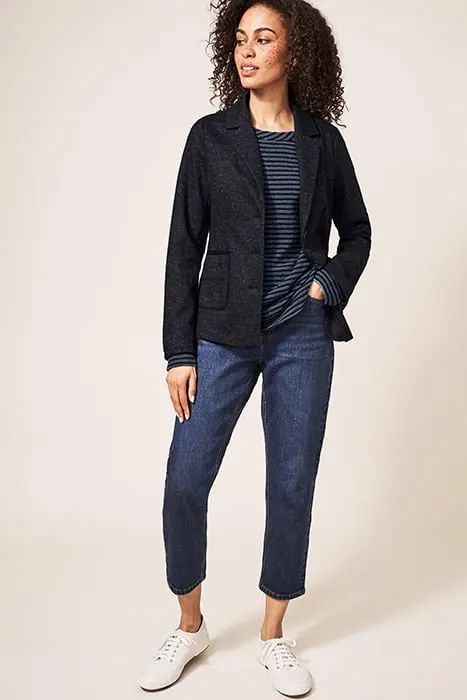 White Stuff Olivia Wool Mix Jersey Blazer Grey Maat: 6 | Blazers Outlet | Dames | Blauw