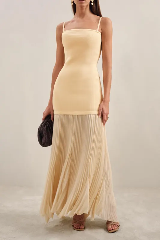 Reiss Knit Woven Midi Dress Yellow Maat: 8 | Midi Jurken Outlet | Dames | Geel