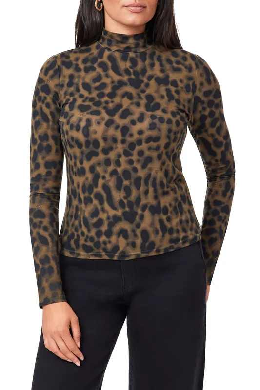 Scotch & Soda Ls Mock Neck Tee Military Olive Animal Maat: XS | Longsleeves Outlet | Dames | Zwart