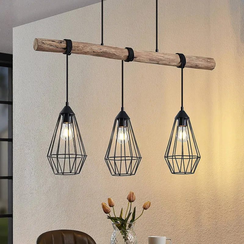 Lampa wisząca Lindby Eldarion, 90 cm, 3-punktowa, drewno, E27