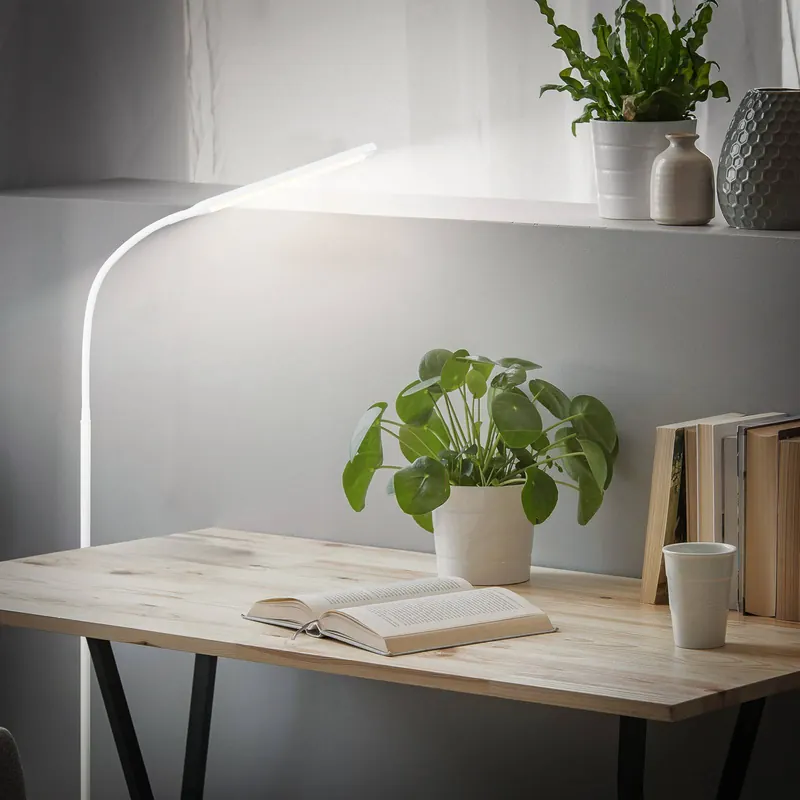 Lampa stojąca LED Mura, biała, wysokość 170 cm, metal, ściemniacz dotykowy
