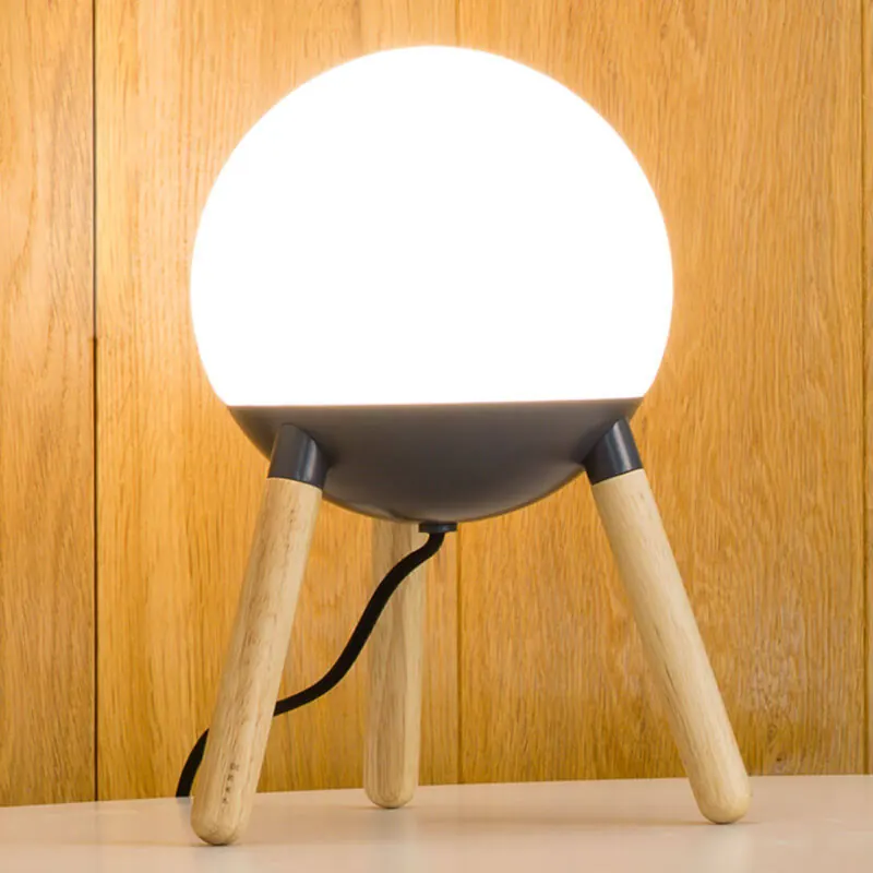 Lampa stołowa Mine, statyw, drewno, szkło, wysokość 30 cm
