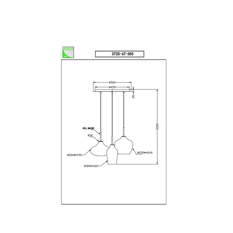 Lampa wisząca Olbia, Ø 50 cm, 3-punktowa, bursztynowy/niebieski/beżowy,