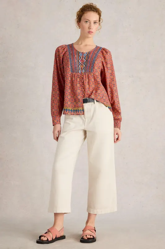 White Stuff Abigail Embroidered Top Pink Multi Maat: 6 | Longsleeves Outlet | Dames | Roze