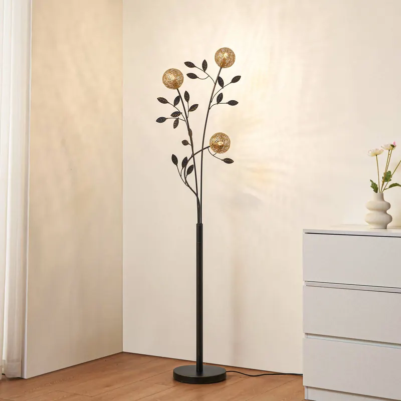 Lampa stojąca Lucande Evory, 160 cm, 3-punktowa, czarny/złoty, G9