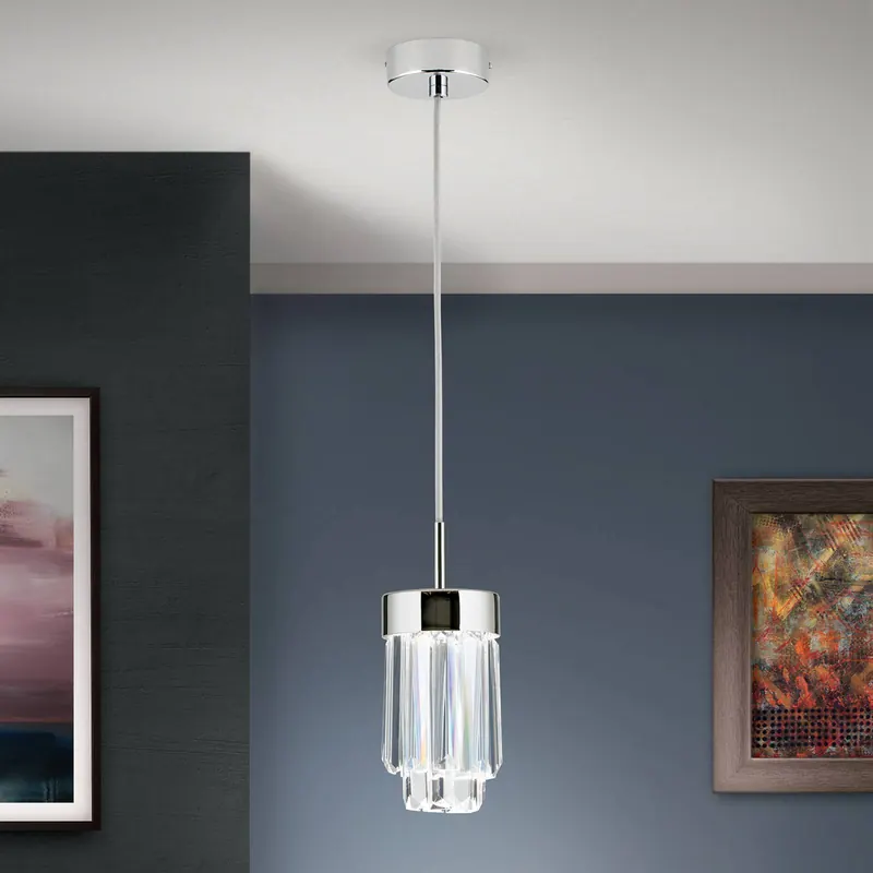 Lampa wisząca Prism, szkło kryształ, Ø10cm, chrom
