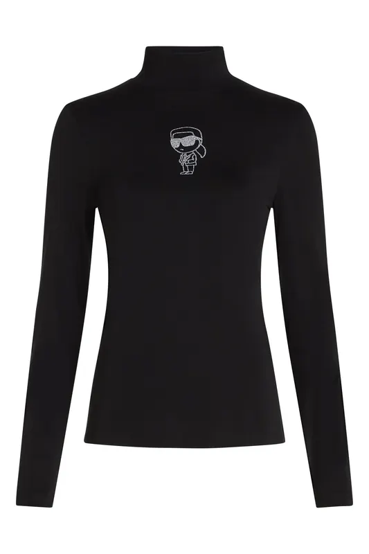 Karl Lagerfeld Ikon Glitter Mock Neck Ls Top Black Maat: XS | Longsleeves Outlet | Dames | Zwart