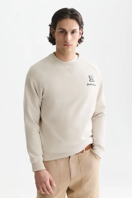 Scotch & Soda Melange Regular-fit Sweatshirt Offwhite Melange Maat: M | Sweaters Outlet | Heren | Beige