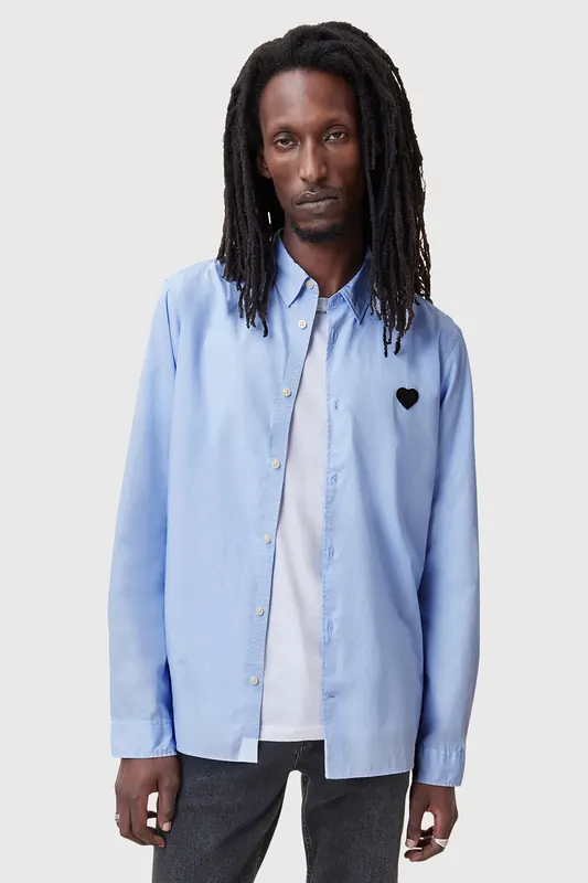 AllSaints Amante Ls Shirt Willow Blue Maat: XL | Casual Overhemden Outlet | Heren | Blauw