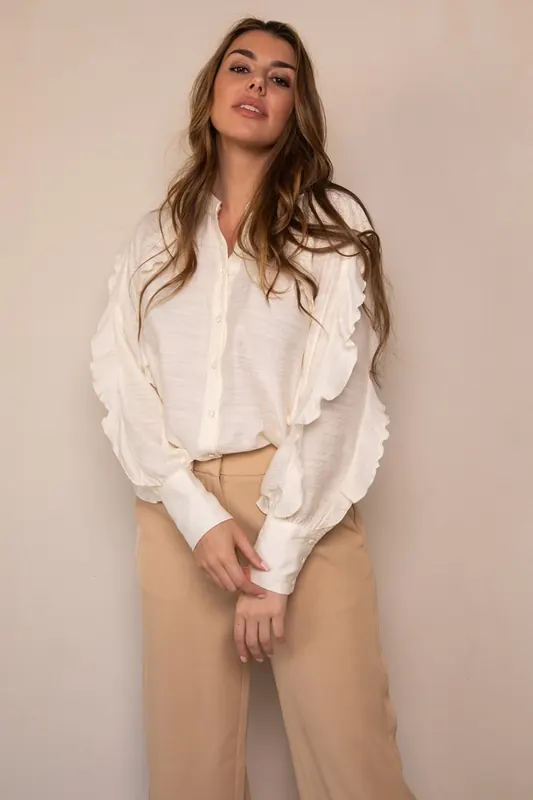 Freebird Blake Blouse Off White Maat: L | Longsleeves Outlet | Dames | Wit