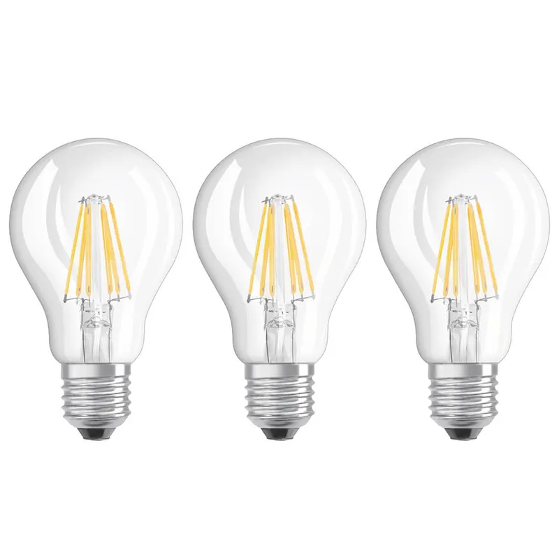 Żarówka filament LED E27 7 W, ciepła biel, zestaw 3 sztuk