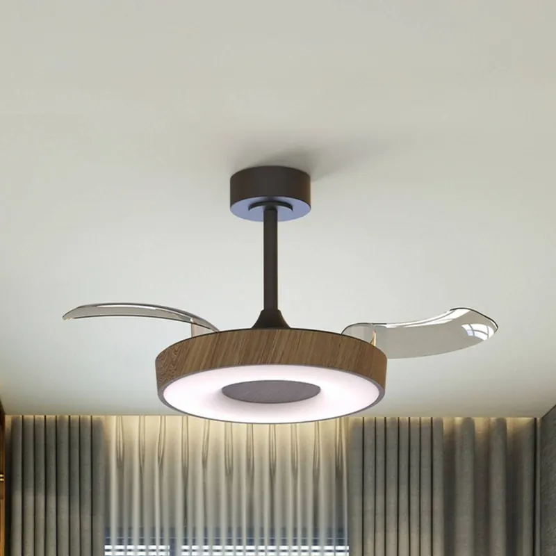 Inteligentny wentylator sufitowy LED Coin, drewno/czerń, DC, cichy